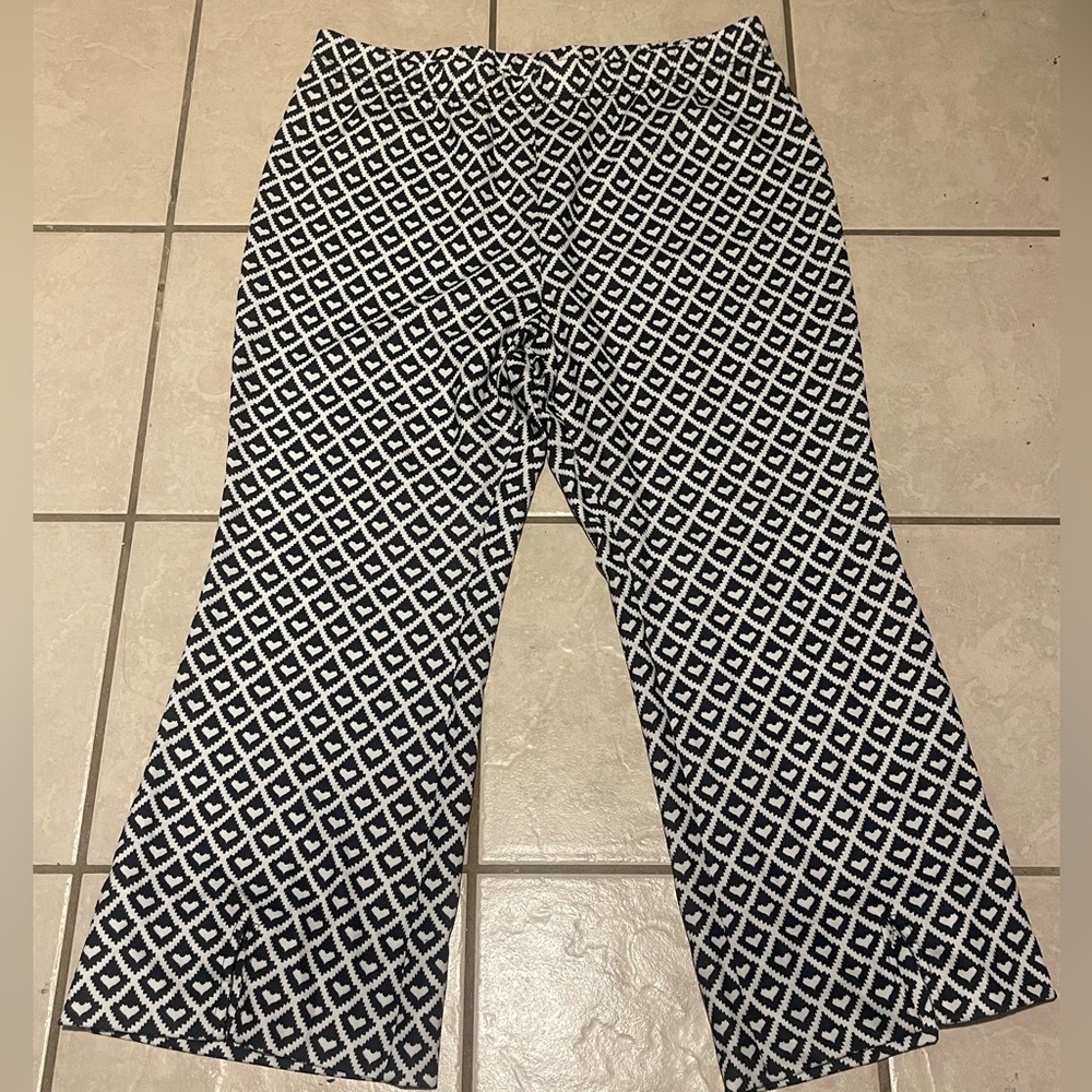 SHEIN Curve Women Black/White Geometric Pattern Pants Elastic Waist Wide Leg 3X
